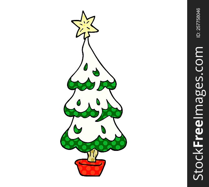 Cartoon Doodle Snowy Christmas Tree