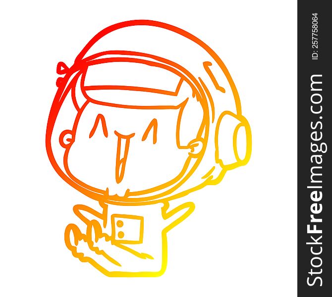 Warm Gradient Line Drawing Happy Cartoon Astronaut Sitting