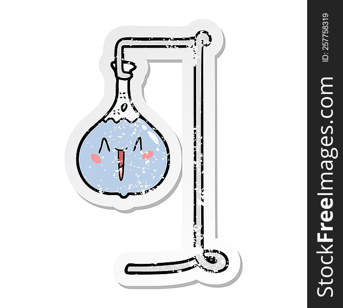 distressed sticker of a happy cartoon science experiment