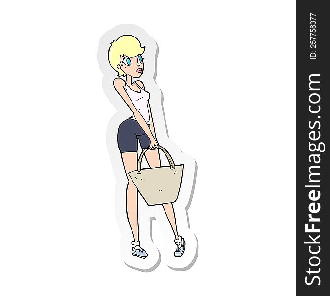 sticker of a cartoon attractive woman shopping