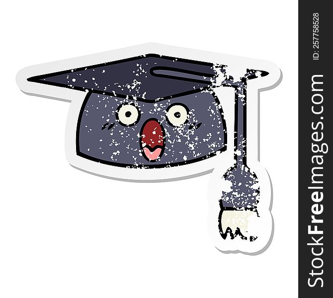 Distressed Sticker Of A Cute Cartoon Graduation Hat