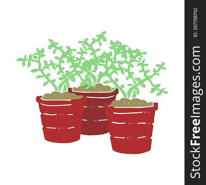 flat color illustration of a cartoon potted plants