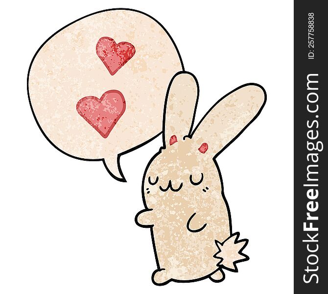 cartoon rabbit in love with speech bubble in retro texture style