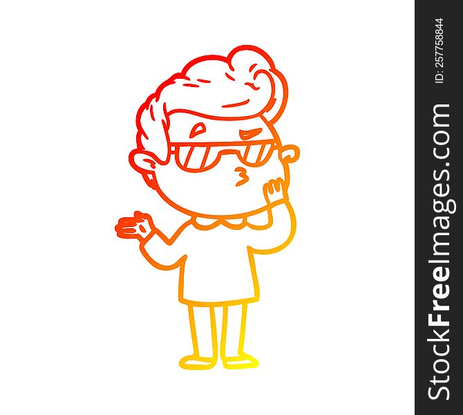 warm gradient line drawing of a cartoon cool guy