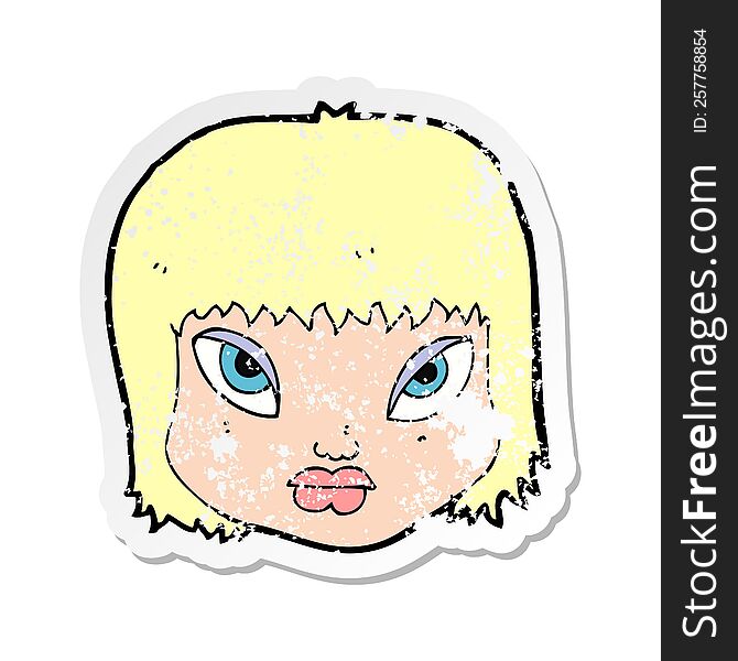 Retro Distressed Sticker Of A Cartoon Annoyed Face