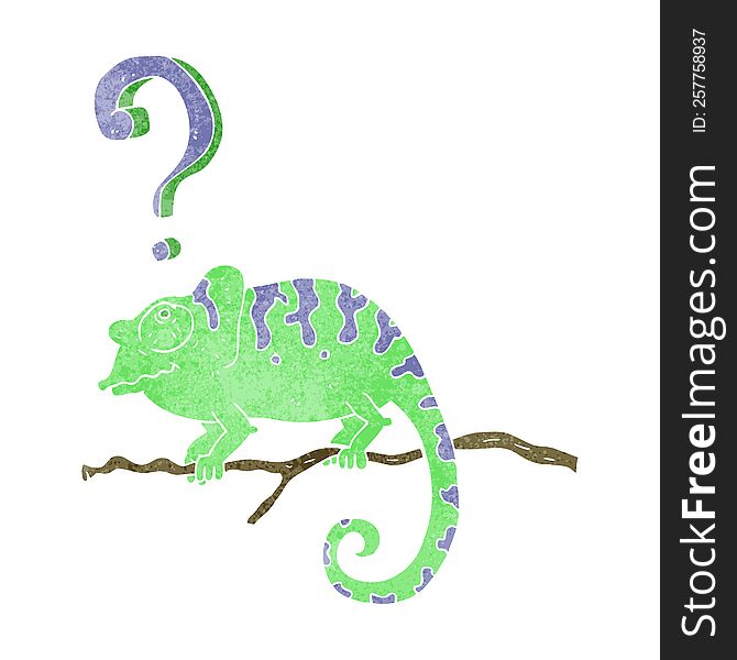 freehand retro cartoon curious chameleon