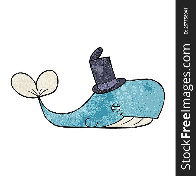 freehand textured cartoon whale wearing hat