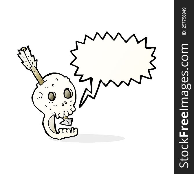 Funny Cartoon Skull And Arrow With Speech Bubble