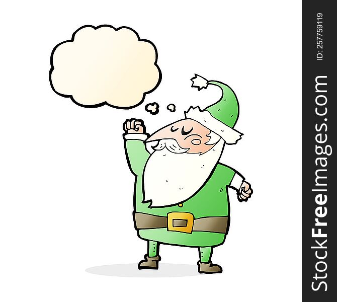 cartoon santa claus punching air with thought bubble