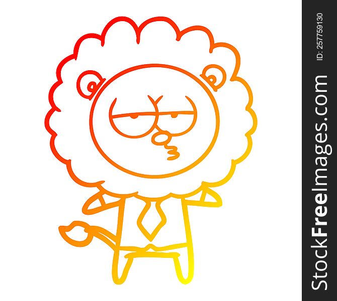 Warm Gradient Line Drawing Cartoon Bored Lion Office Worker