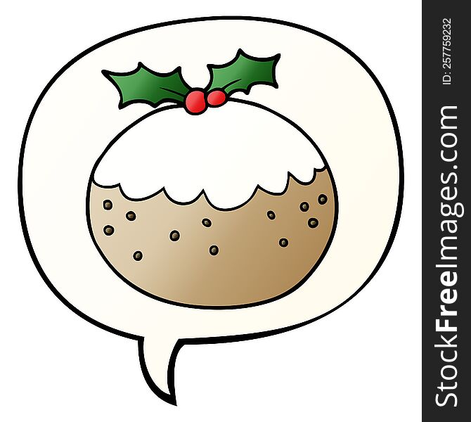 cartoon christmas pudding with speech bubble in smooth gradient style