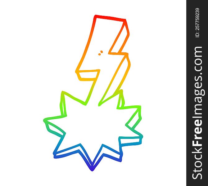 rainbow gradient line drawing of a cartoon lightning strike