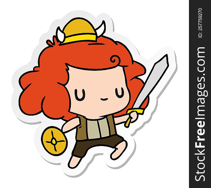 sticker cartoon illustration kawaii cute viking child. sticker cartoon illustration kawaii cute viking child