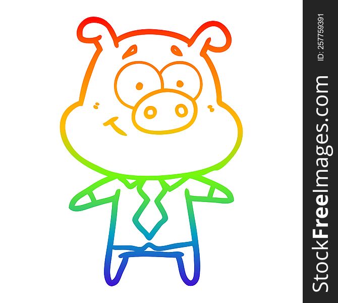 rainbow gradient line drawing of a happy cartoon pig boss