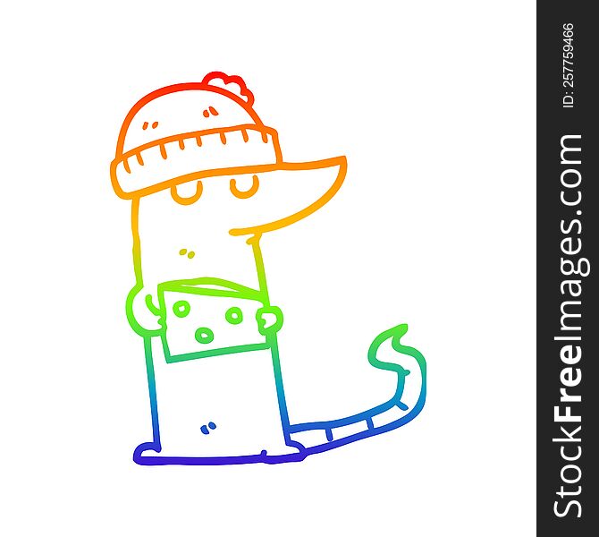 Rainbow Gradient Line Drawing Cartoon Mouse Thief With Cheese