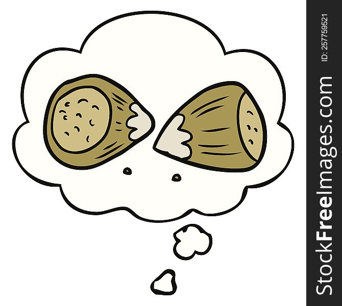 cartoon hazelnuts with thought bubble. cartoon hazelnuts with thought bubble