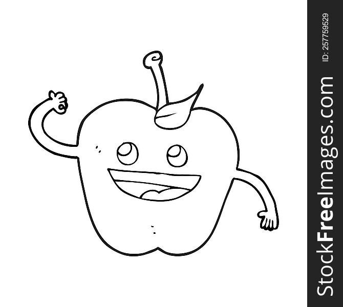 freehand drawn black and white cartoon apple