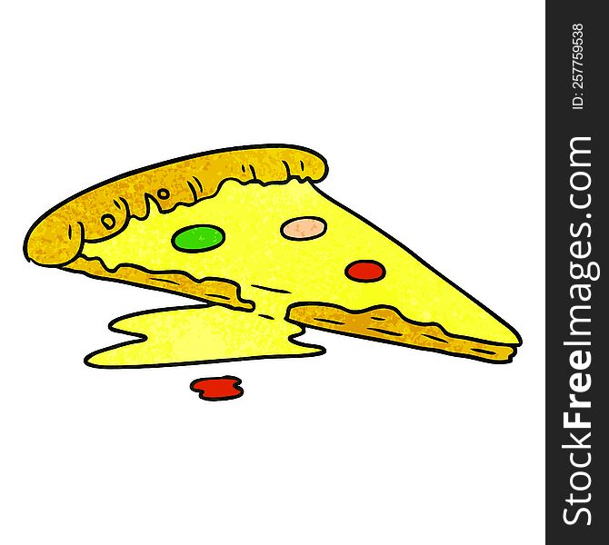 hand drawn textured cartoon doodle of a slice of pizza
