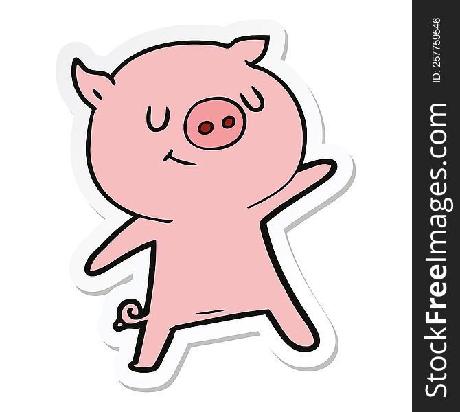 Sticker Of A Happy Cartoon Pig Waving