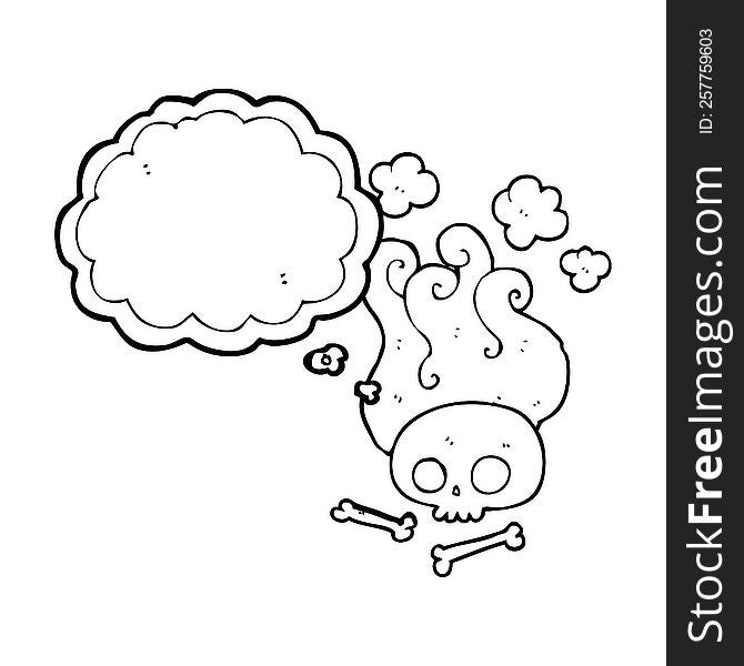 freehand drawn thought bubble cartoon skull and bones