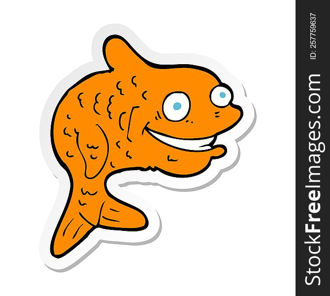sticker of a cartoon happy fish