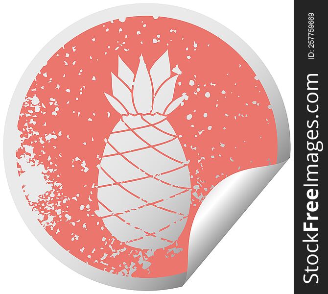 distressed circular peeling sticker quirky symbol pineapple. distressed circular peeling sticker quirky symbol pineapple