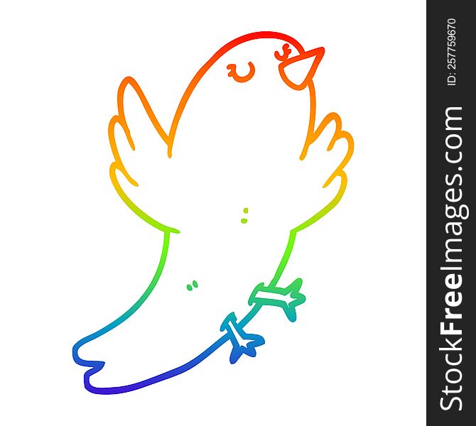 rainbow gradient line drawing of a cartoon bird