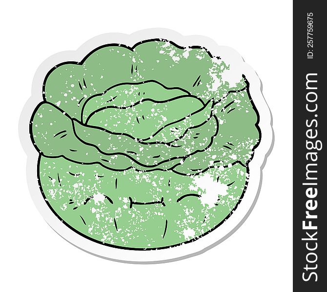 distressed sticker of a cartoon cabbage