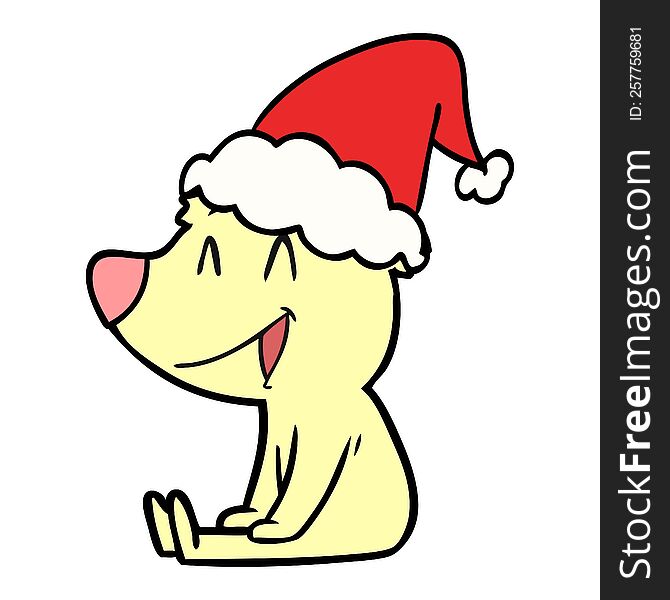 Sitting Bear Line Drawing Of A Wearing Santa Hat