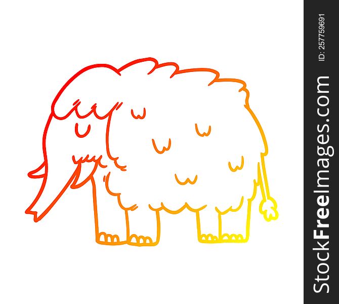 warm gradient line drawing of a cartoon mammoth