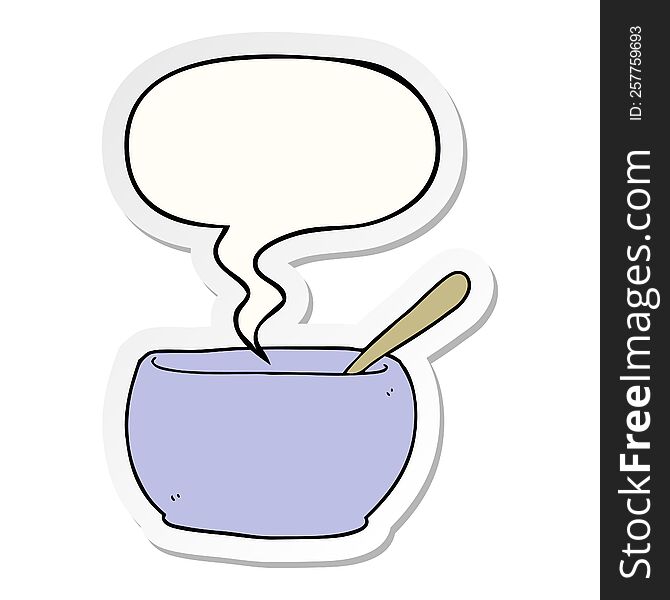 cartoon soup bowl with speech bubble sticker. cartoon soup bowl with speech bubble sticker