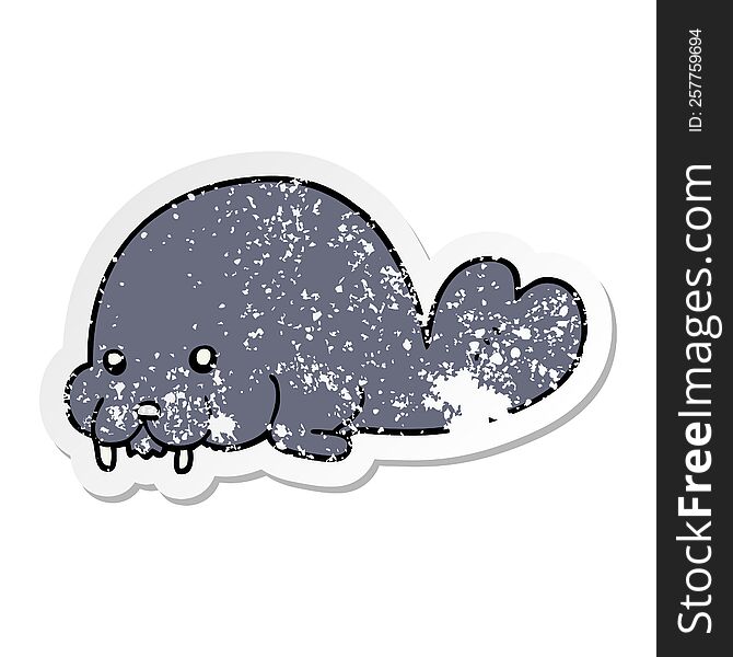 distressed sticker of a cute cartoon walrus