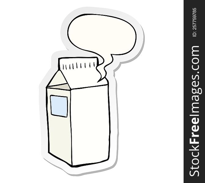 Cartoon Milk Carton And Speech Bubble Sticker