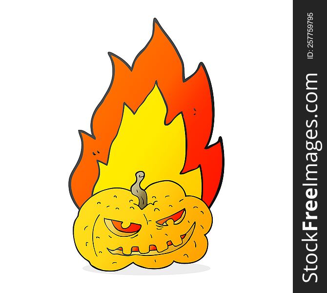 freehand drawn cartoon flaming halloween pumpkin