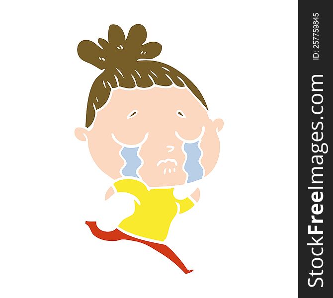 flat color style cartoon crying woman running away