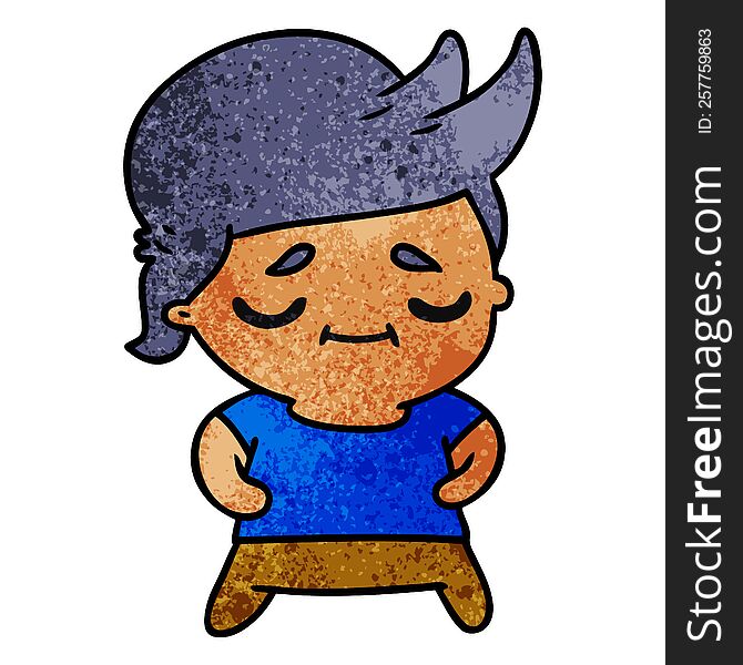 freehand drawn textured cartoon of kawaii cute grey haired man
