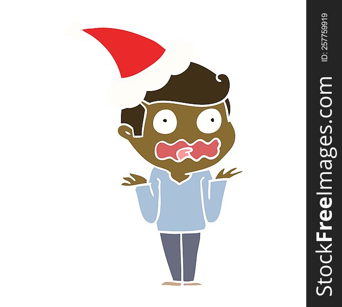 Flat Color Illustration Of A Man Totally Stressed Out Wearing Santa Hat