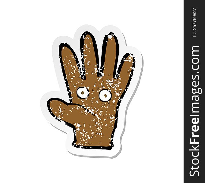 Retro Distressed Sticker Of A Cartoon Hand With Eyes