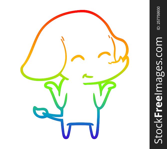 rainbow gradient line drawing of a cute cartoon elephant