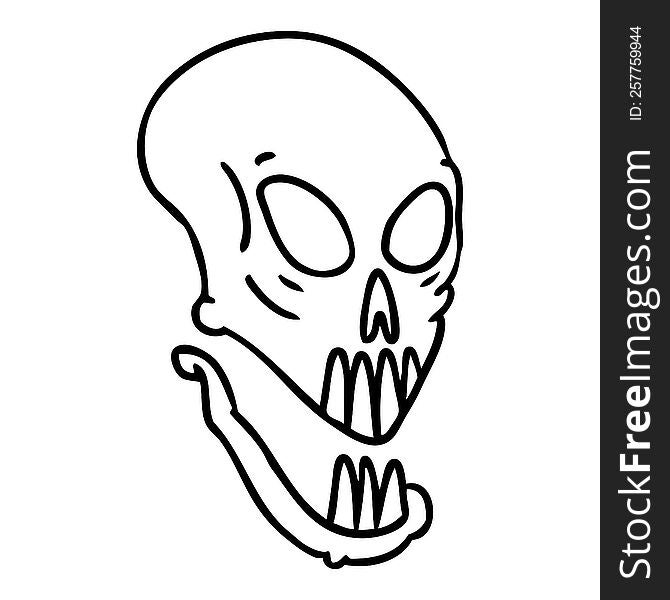 Line Drawing Doodle Of A Skull Head