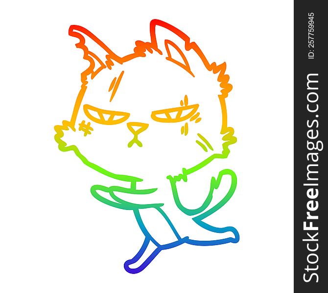 Rainbow Gradient Line Drawing Tough Cartoon Cat Running