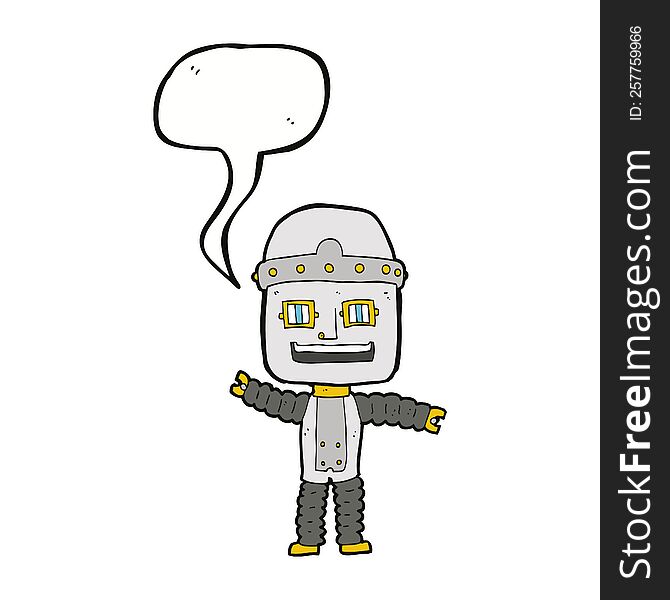 Cartoon Waving Robot With Speech Bubble