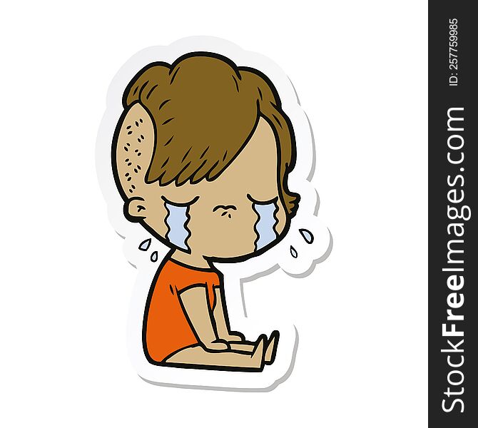 sticker of a cartoon crying girl