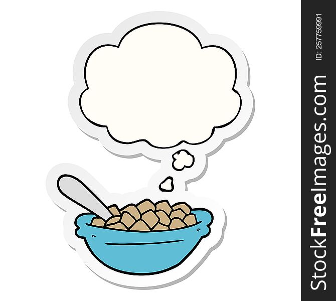 cartoon cereal bowl with thought bubble as a printed sticker
