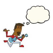 Cartoon Man Playing Electric Guitar With Thought Bubble Stock Photo