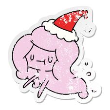 Christmas Distressed Sticker Cartoon Of Kawaii Ghost Stock Photo