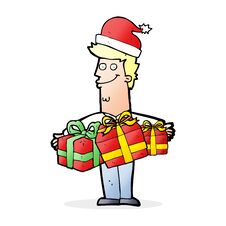 Cartoon Man With Gifts Royalty Free Stock Photography
