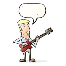 Cartoon Man Playing Electric Guitar With Speech Bubble Royalty Free Stock Images