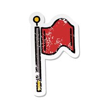 Distressed Sticker Of A Cute Cartoon Red Flag Stock Photos