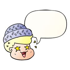 Cartoon Boy Wearing Hat And Speech Bubble In Smooth Gradient Style Stock Photo Cartoon Boy Wearing Hat And Speech Bubble In Smooth Gradient Style Stock Photo